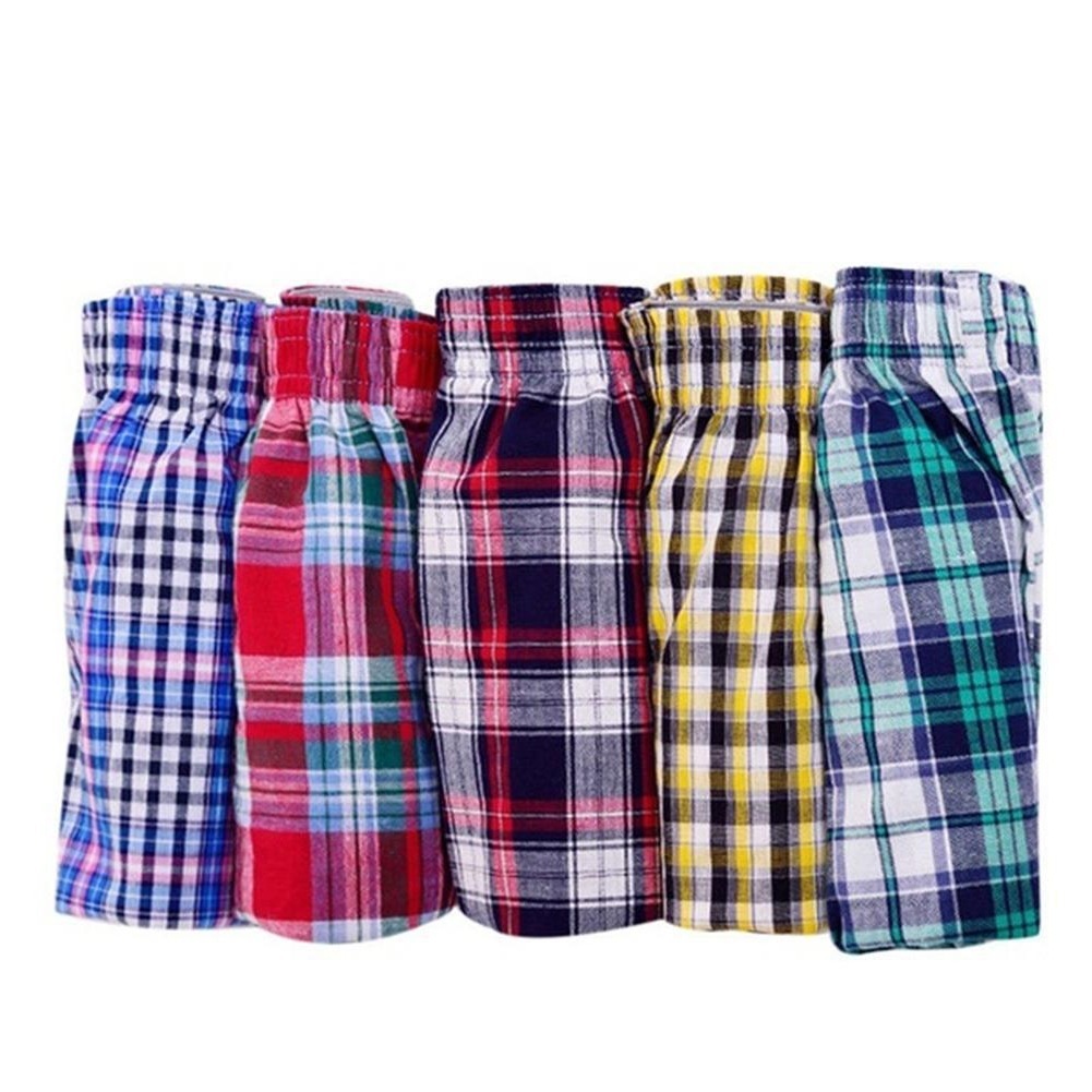 1pc Men Cotton Arrow Boxers Casual Plaid Print Elastic Wa - Image 2